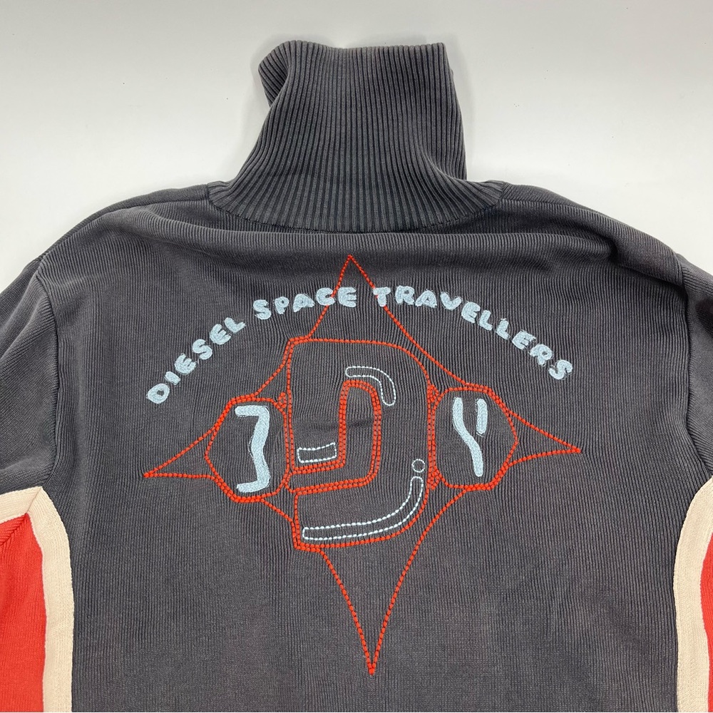 Diesel Jumper Mens XXL Grey Orange Sweater Full Zip Mock Neck Space Travelers - Picture 5 of 9